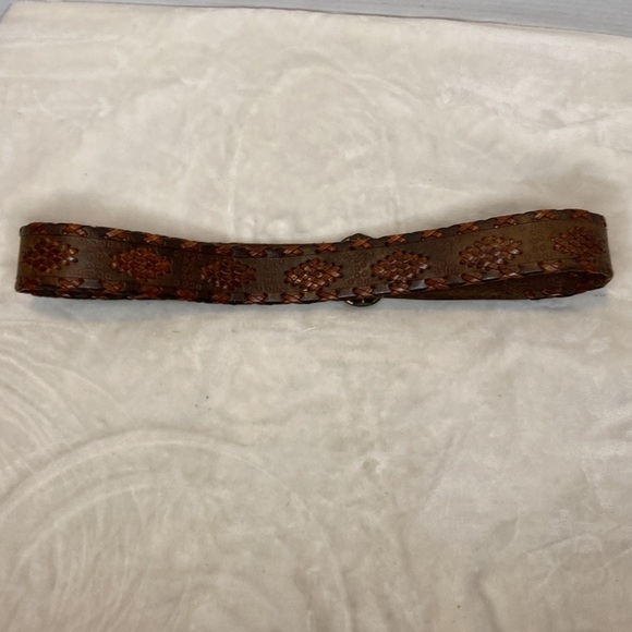 J.Crew Brown Leather Boho Embroidered Weaved Belt Size Medium 1.5” - Picture 9 of 11